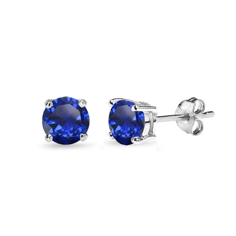 B. BRILLIANT Sapphire Earrings for Women Sterling Silver 5mm Round Solitaire Created Blue Sapp Gems Studs Earring for Bridesmaids Summer Trendy Fahion - Image 1